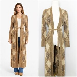 Brooks Brothers Camelhair Argyle Long Cardigan Duster XS